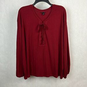 Torrid Texture Jersey Lace-Up Drop Shoulder Top Blouse Sz 2 2XL Burnt Red Crimso